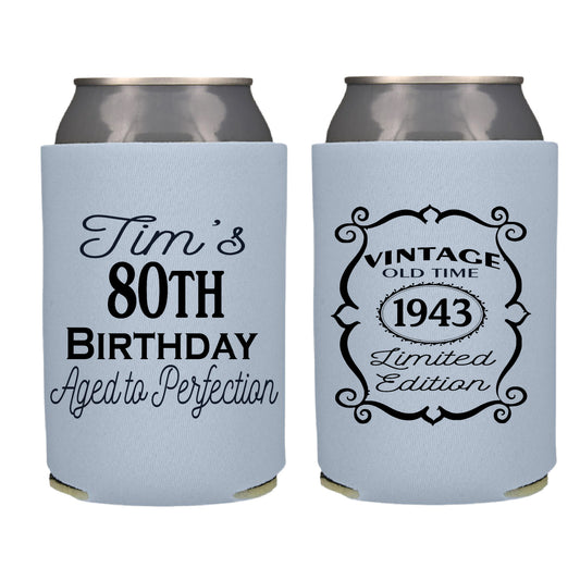 Vintage Birthday Party Favor Screen Printed Can Cooler