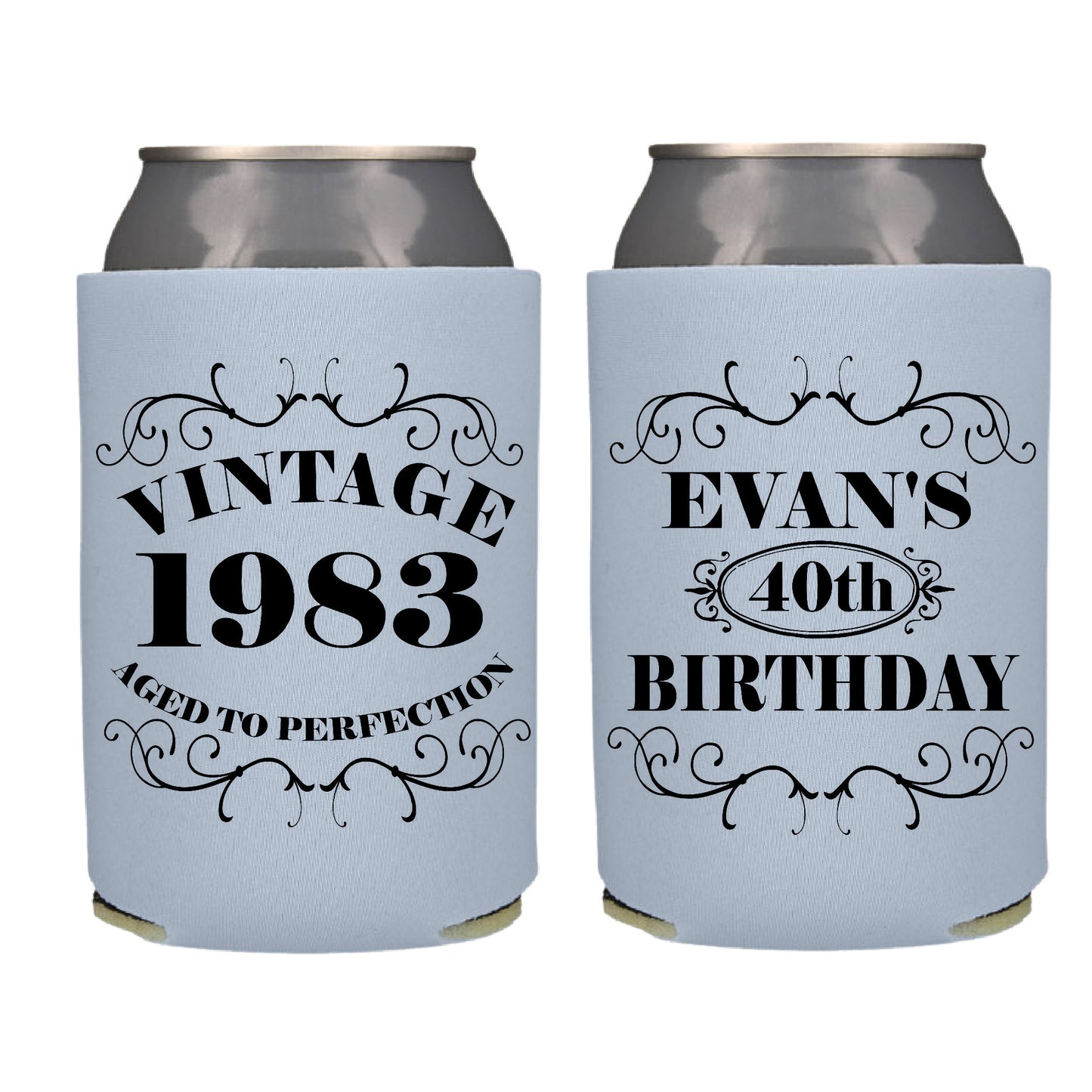 Vintage Birthday Party Favor Screen Printed Can Cooler