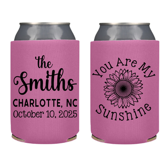 You are my Sunshine Sunflower Screen Printed Can Cooler Wedding Reception Favor