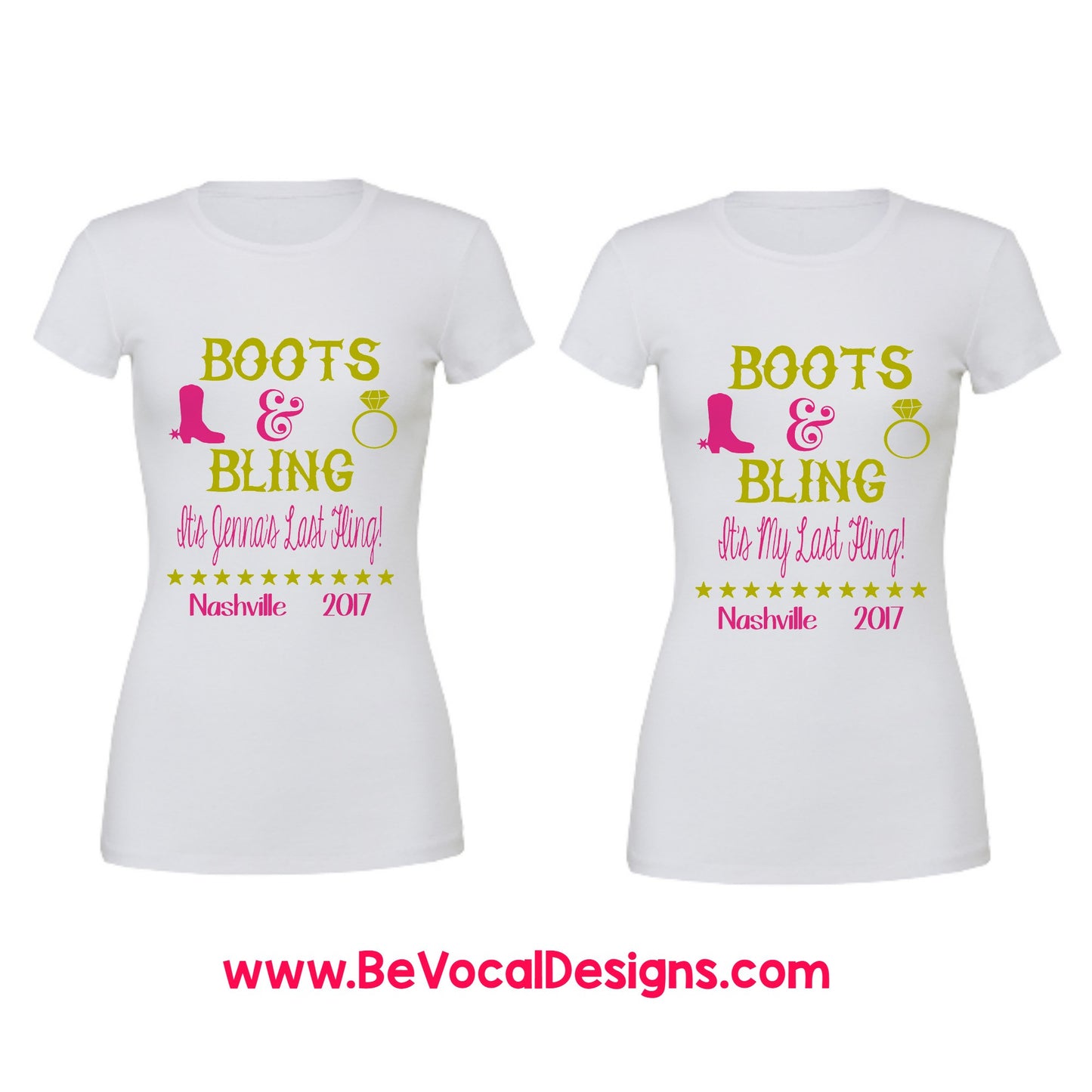 Boots and Bling Last Fling Bachelorette party Woman's Tee Shirt - Be Vocal Designs