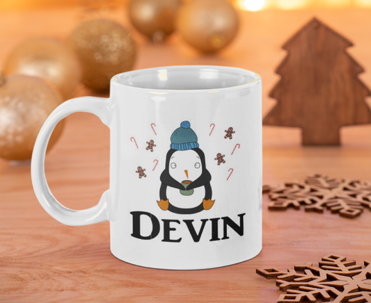 Personalized Penguin Christmas Ceramic Mug