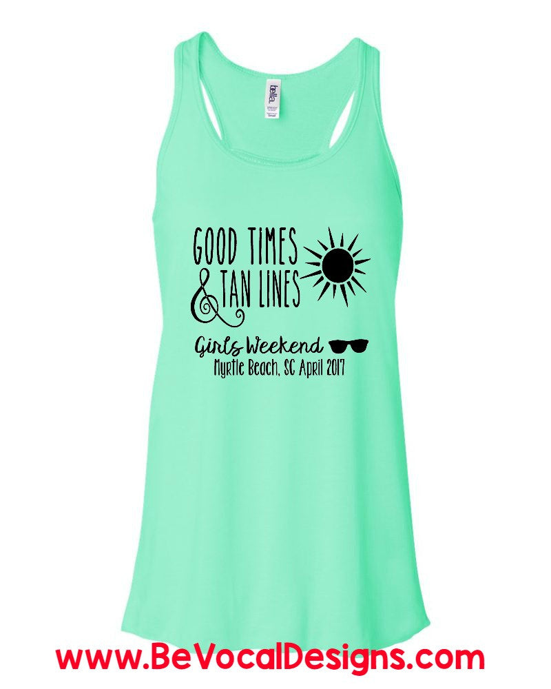 Good Times and Tan Lines Flowy Racerback Screen Printed Tank - Be Vocal Designs