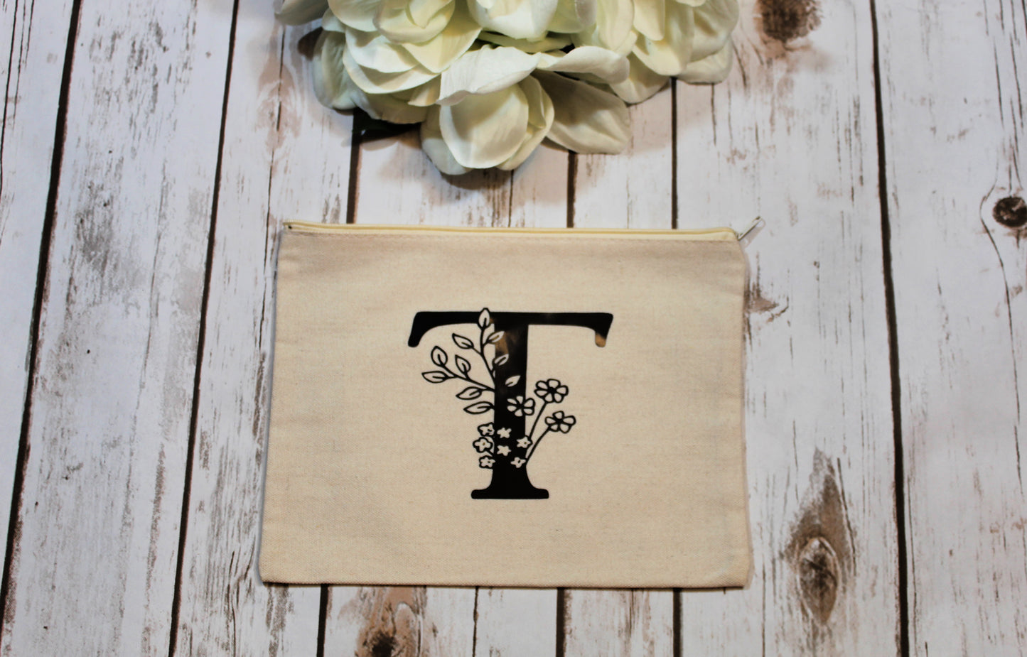 Personalized Flower Letter Hemp Make Up Bag freeshipping - Be Vocal Designs