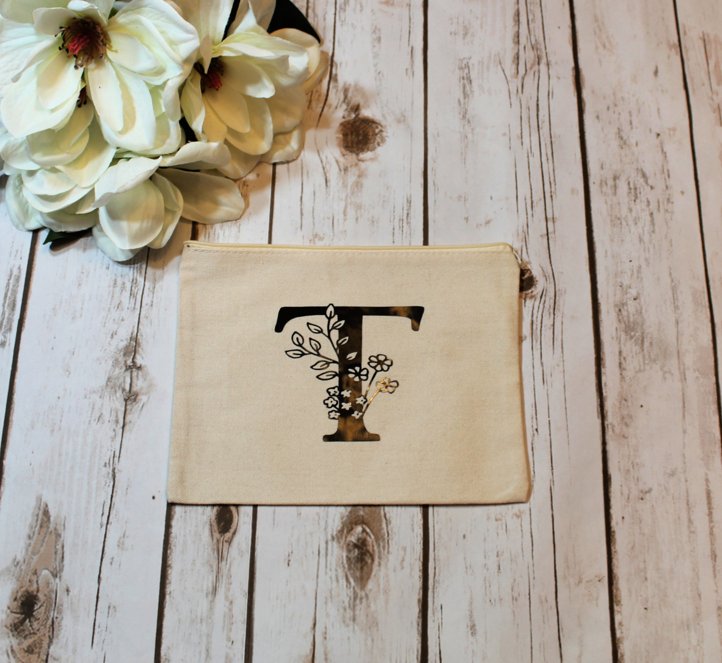 Personalized Flower Letter Hemp Make Up Bag freeshipping - Be Vocal Designs