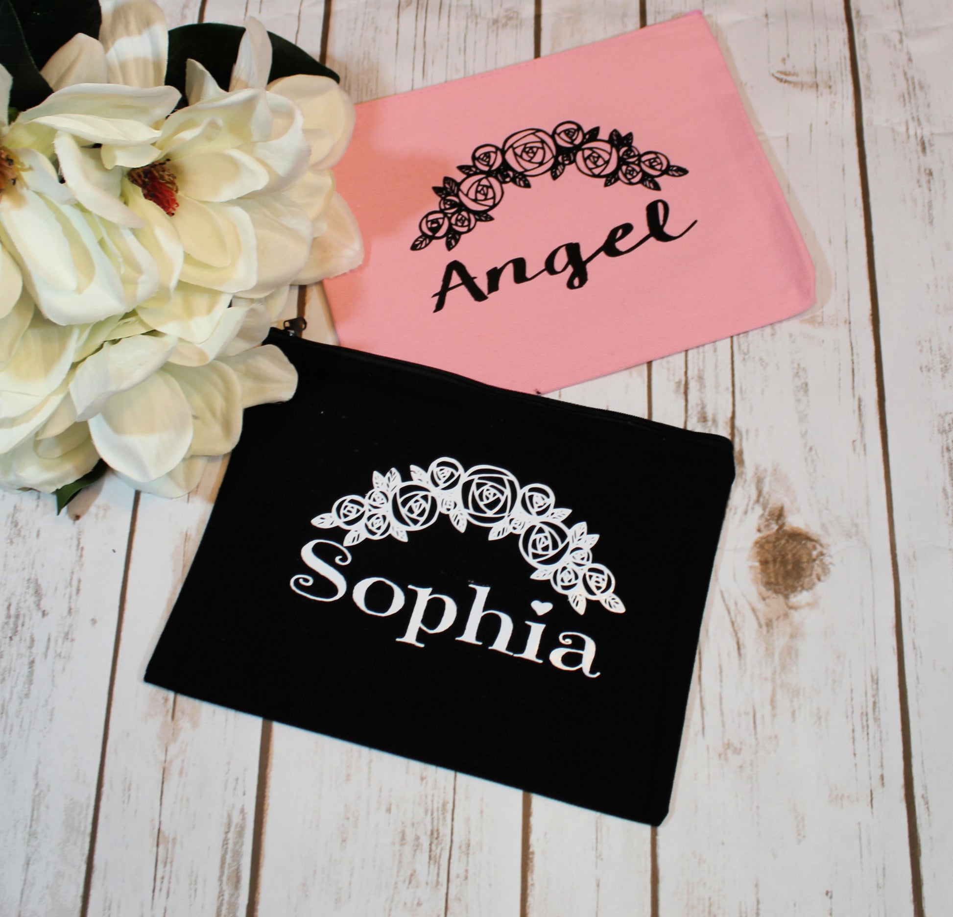Personalized Floral Cotton Canvas Make Up Bag freeshipping - Be Vocal Designs