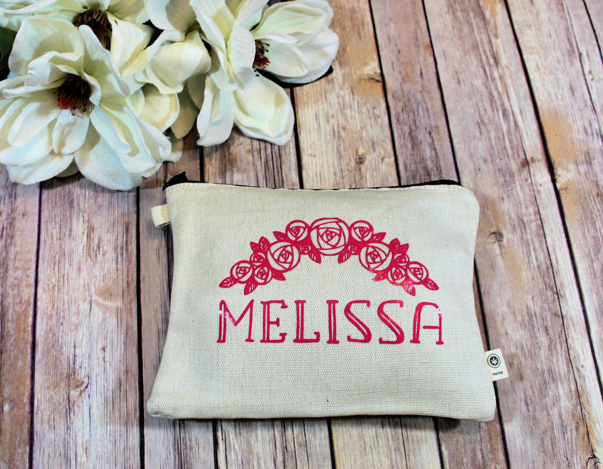 Personalized Floral Hemp Make Up Bag freeshipping - Be Vocal Designs