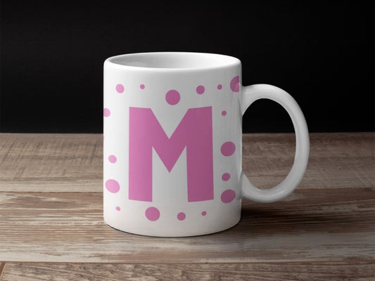 Personalized Large Letter with polka dots Ceramic Mug