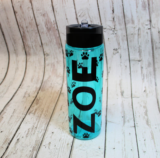 Personalized Plastic Water Bottle with Paw Prints freeshipping - Be Vocal Designs