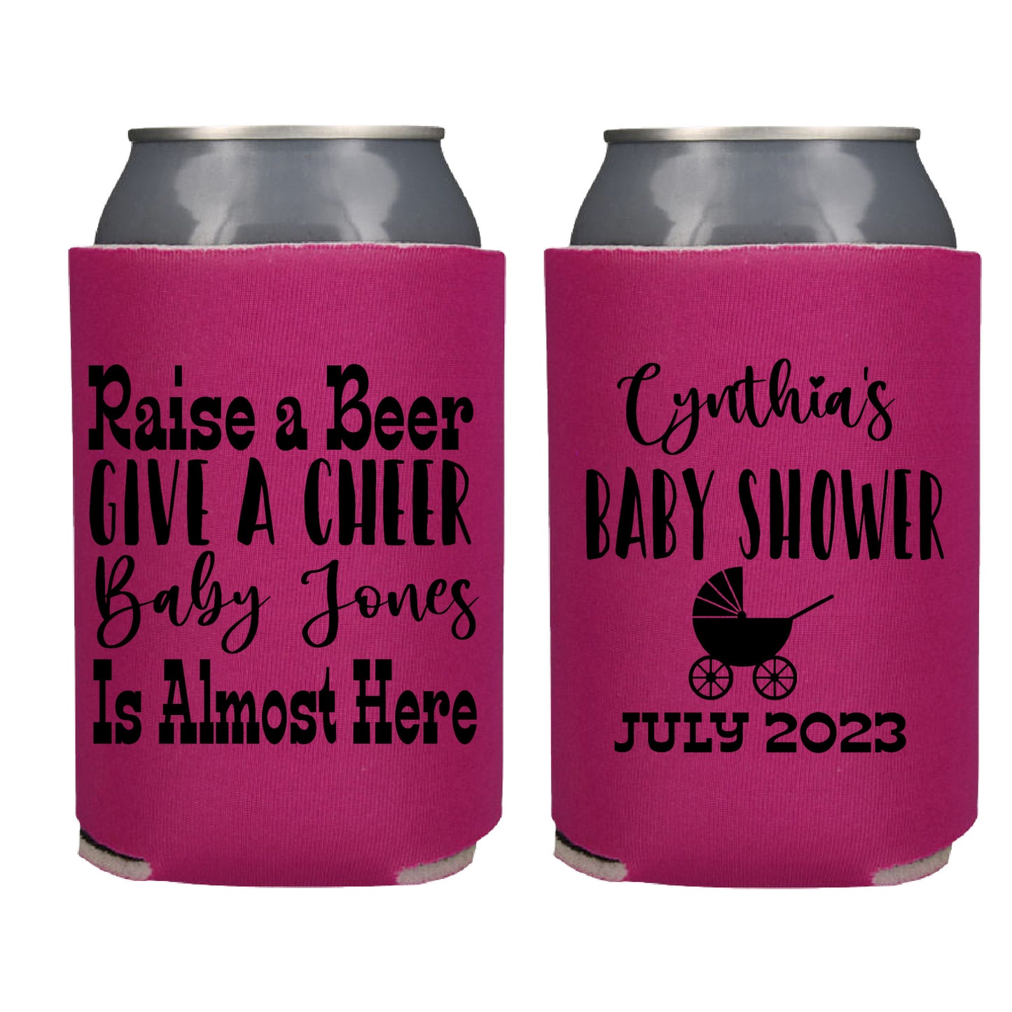 Raise a Beer Give a Cheer Baby is Almost Here Baby Shower Party Favor Screen Printed Can Cooler