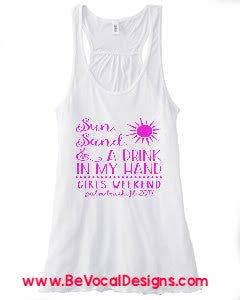 Sun Sand and a Drink in My Hand Flowy Racerback Screen Printed Tank - Be Vocal Designs